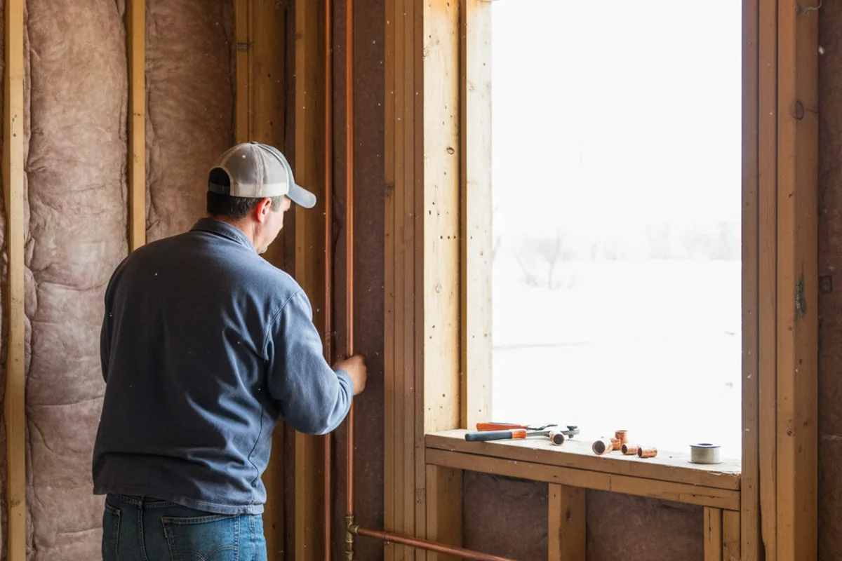 Licensed plumber running new copper supply lines in a United home